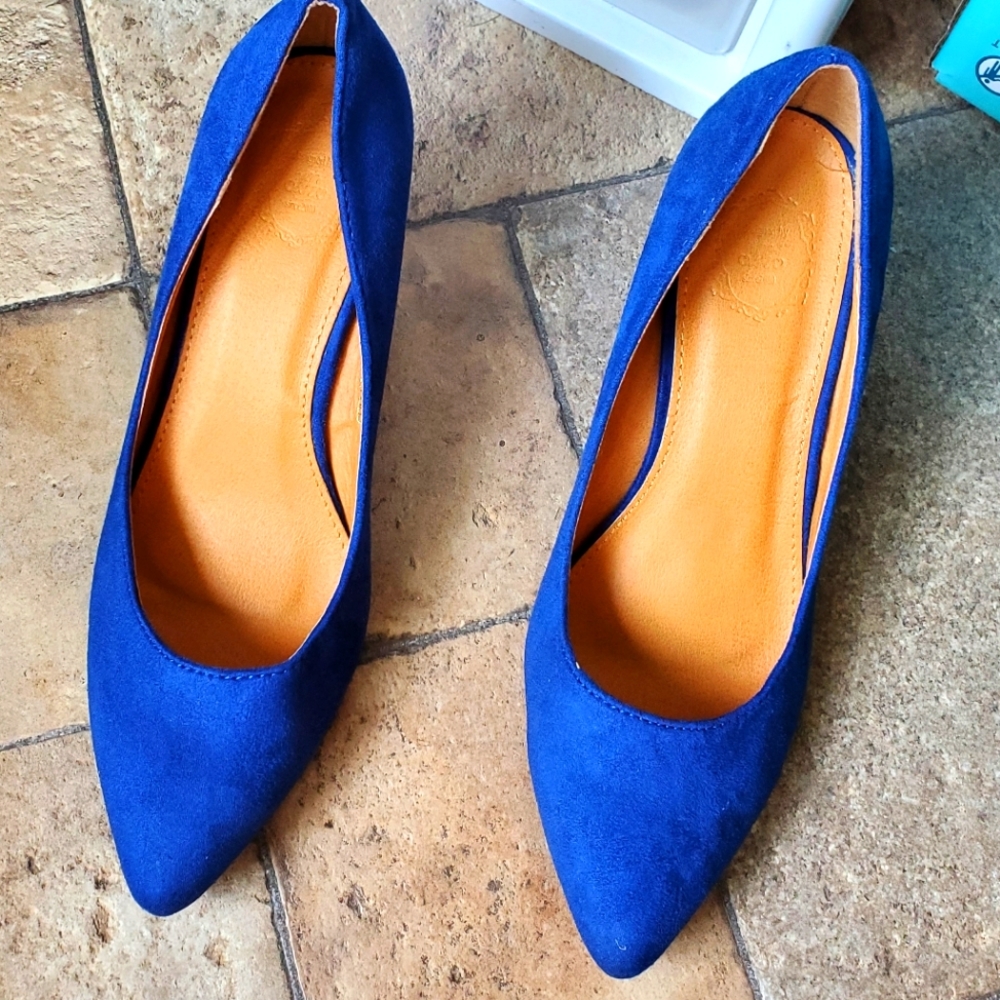 Beautiful Blue "Suede" Shoes wedge worn once faux